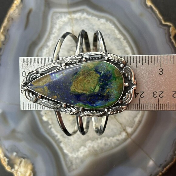 Sterling Southwestern Style Large Teardrop Azurite Malachite Bracelet For Women - Picture 10 of 10